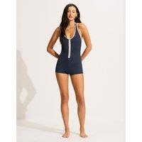 Seafolly Padded Zip Up Beach Bound Swimsuit Navy