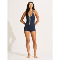 Seafolly Padded Zip Up Beach Bound Swimsuit Navy