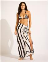 Pure Cotton Coastline Striped Beach Cover Up Sarong
