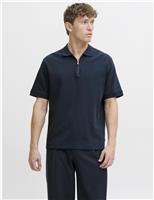 JACK & JONES Cotton Rich Half Zip Polo Shirt Black