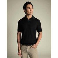Charles Tyrwhitt Pure Cotton Textured Knitted Polo Shirt Black