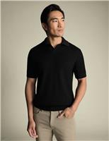 Charles Tyrwhitt Pure Cotton Textured Knitted Polo Shirt Black