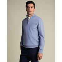 Charles Tyrwhitt Pure Wool Half Zip Jumper Light Blue