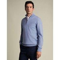 Charles Tyrwhitt Pure Wool Half Zip Jumper Light Blue