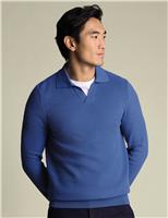 Charles Tyrwhitt Pure Cotton Textured Collared Neck Jumper Navy