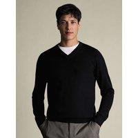 Charles Tyrwhitt Pure Wool V-Neck Jumper Black