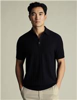 Pure Cotton Textured Stripe Knitted Polo Shirt