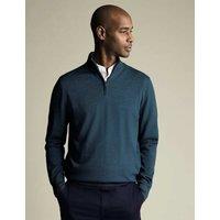 Charles Tyrwhitt Pure Wool Half Zip Jumper Dark Green