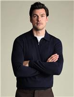 Pure Wool Half Zip Knitted Polo Shirt