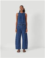 Leopard Print Mid Rise Barrel Leg Jeans