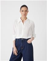 Sheer Chiffon Collared Pintuck Tuxedo Shirt