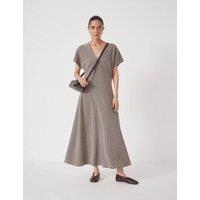 HUSH Jersey Gingham V-Neck Midaxi Tea Dress Brown Mix