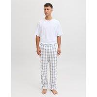 JACK & JONES Pure Cotton Checked Pyjama Set White Mix
