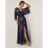 Monsoon Floral Embellished Maxi Wrap Dress Navy Mix