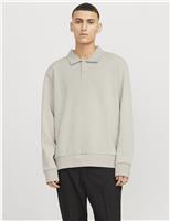 Cotton Blend Button Down Collar Long Sleeve Polo Shirt