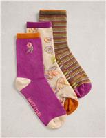 3pk Cotton Rich Floral Ankle High Socks