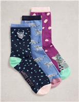 3pk Cotton Rich Cheetah Ankle High Socks
