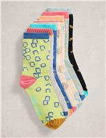 7pk Cotton-Rich Patterned Ankle Socks