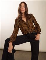 Animal Print Frill Neck Blouse