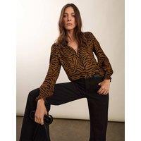 Animal Print Frill Neck Blouse