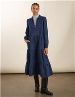 Pure Cotton Denim Midi Relaxed Dress