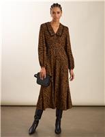 Animal Print Collared Midi Skater Dress