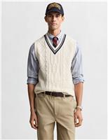 GANT Pure Cotton Cable V-Neck Knitted Vest Cream