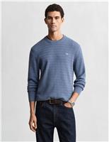 GANT Pure Cotton Cable Crew Neck Jumper Blue Denim