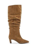 Leather Ruched Knee High Stiletto Heel Boots