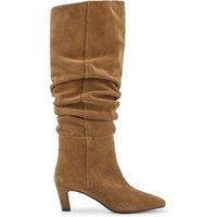 Jones Bootmaker Leather Ruched Knee High Stiletto Heel Boots Tan
