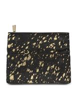 Leather Hair On Metallic Print Clutch Bag