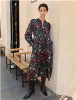 Floral High Neck Midi Skater Dress