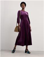 Velvet Round Neck Midi Skater Dress