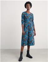 Cotton Rich Printed Midi Skater Dress