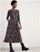 Cotton Rich Floral Midi Waisted Dress