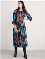 Geometric Shirred Midi Waisted Dress