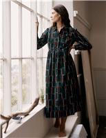 Pure Cotton Geometric Print Midi Shirt Dress