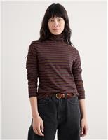 Cotton Rich Striped Roll Neck Top
