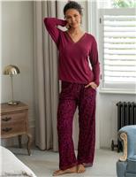 Ribbed Brushed Lace Trim Pyjama Set