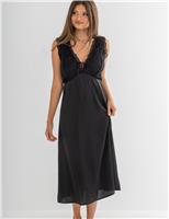 Dusk Satin & Lace Plunge Midi Chemise