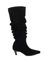 Suede Ruched Kitten Heel Knee High Boots