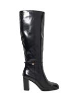 Leather Block Heel Knee High Boots