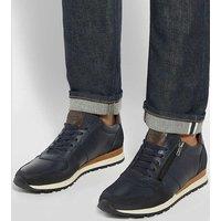 Dune London Wide Fit Leather Lace Up Side Zip Trainers Navy
