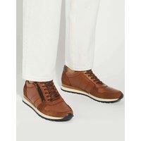 Dune London Wide Fit Leather Lace Up Side Zip Trainers Tan