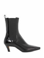 Leather Angled Mid Kitten Heel Ankle Boots