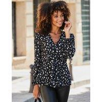 SOSANDAR Spot Print Tie Front Pliss Top Black Mix