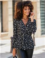 Geometric Polka Dot Tie Front Plisse Top
