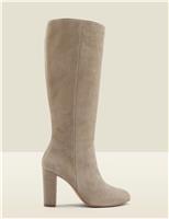 Leather Block Heel Knee High Boots