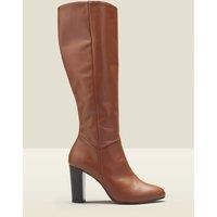SOSANDAR Leather Block Heel Knee High Boots Tan