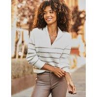 SOSANDAR Striped Ribbed Half Zip Jumper with Wool Ivory Mix
